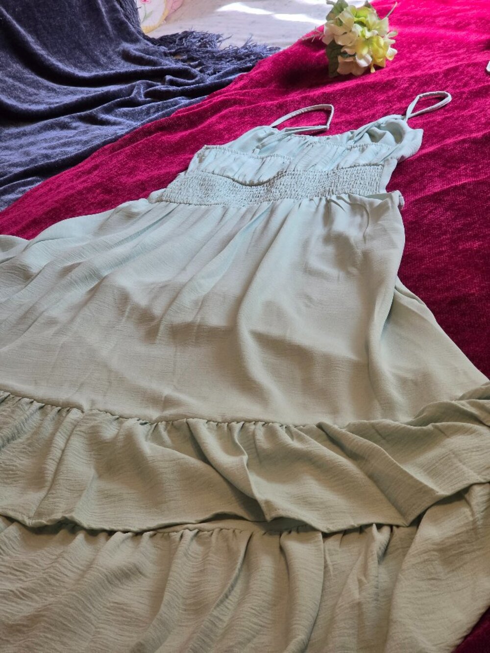 STUNNING HI-LO RUFFLE HEM MINT GREEN MAXI SMALL - Picture 3 of 12